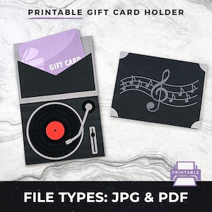 印刷可能なレコード プレーヤー ギフト カード ホルダー pdf、ビニール レコード ギフト カードを印刷 | 自宅で印刷できるギフト カード ホルダー、印刷可能なギフト カード ホルダー pdf