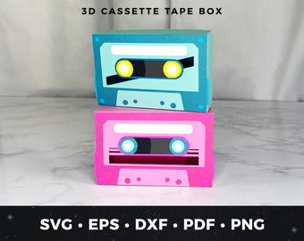 Cassette Tape Favor Box SVG, 3D Mix Tape Gift Box Template, Retro Music Party Box, DIY 80s Party Favor, 3D Paper Cassette Box for Cricut Cut