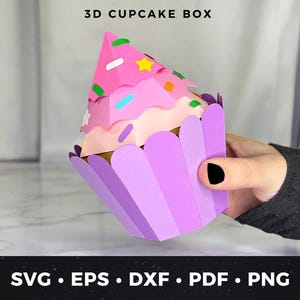 Cupcake Favor Box SVG, 3D Cupcake Gift Box Template, Birthday Party Favor Box, DIY Cupcake Treat Box, Paper Cupcake Box SVG