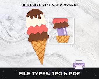 Portatarjetas de regalo de helado imprimible, portamonedas de regalo de helado DIY jpg / Portatarjetas de regalo para imprimir en casa, portatarjetas de regalo imprimible pdf