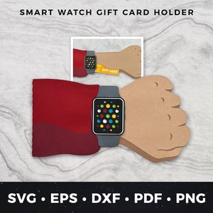 Porta-cartão-presente para smartwatch svg, arquivo de corte para cartão de smartwatch, porta-cartão-presente da Apple, presente para smartwatch svg, cartão-presente de aniversário para smartwatch svg