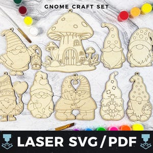 Gnome Ornament Set Laser SVG, Cute Holiday Decor Cut File, Kids Gnome Craft, Laser Wood Ornaments, Rustic Home Decor
