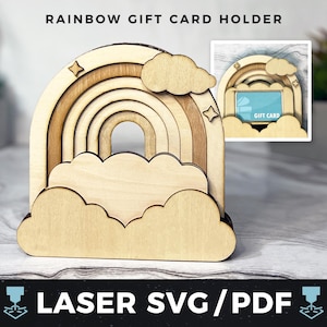 Regenboog cadeaukaarthouder laser SVG, schattige regenboog geldhouder pdf, regenboog cadeau, regenboog babyshower cadeaubon, laser hout regenboog aandenken