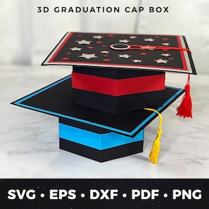 Abschlusskappe Geschenkbox SVG, 3D Grad Favor Box Vorlage, DIY Abschlussfeier Box, Papier Grad Cap Box, Cricut Abschlussgeschenk Favor Boxes