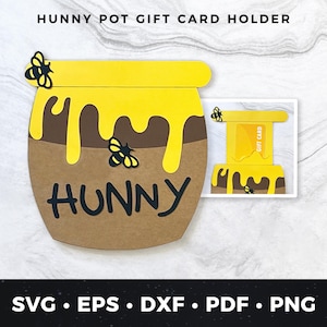 Portatarjetas de regalo Hunny Pot SVG, linda tarjeta Honey Pot, regalo DIY para amantes de las abejas, dulce portatarjetas de regalo, SVG inspirado en Winnie the Pooh, Hunny Pot svg