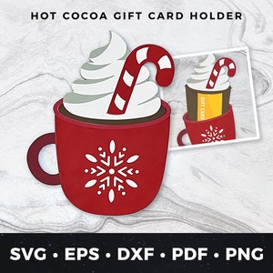 Heiße Schokolade Becher Geschenkkartenhalter svg, Heiße Schokolade Geschenkkartenhalter svg, Weihnachtsgeschenk Kartenhalter svg, Kaffee Geschenkkarte, Geschenkkarte geschnitten Datei
