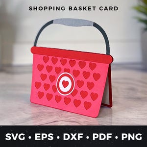 Herz-Einkaufskorb-Gruß-Karte SVG, DIY-Einkaufskorb-Karte, Liebeskarte, nette Einkaufskarte, Valentinstagskarte, Geschenk für Einkäufer
