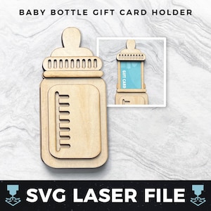 Portatarjetas de regalo para baby shower, tarjeta de regalo para biberón, premio para baby shower / Portatarjetas de regalo de madera con láser SVG, archivo cortado con láser svg, PDF