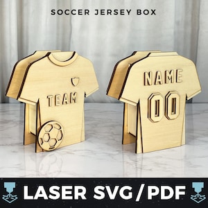 Soccer Jersey Box Laser SVG pdf, DIY Soccer Favor Box Wood Template, Team Gift Box Laser Cut File, Coach Gift SVG, Sports Banquet Laser Box