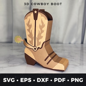 Stivali da cowboy 3D in formato SVG, stivali da cowgirl in carta, decorazioni per stivali da cowboy con Cricut, decorazioni per feste in stile country in formato SVG, scatola per stivali western fai da te, bomboniere con stivali da cowboy