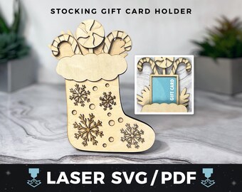 Christmas Stocking Gift Card Holder Laser SVG, DIY Christmas Gift Card Holder PDF, Money Holder svg, Stocking Gift Card, Laser Wood Holiday
