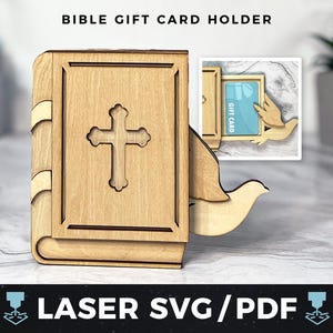 Porte-carte cadeau Bible Laser SVG, Bible PDF, carte-cadeau de confirmation, Bible couper fichier, cadeau de baptême, carte-cadeau première communion, bois laser