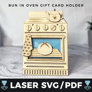 Broodje in oven cadeaukaarthouder laser SVG, babyshower cadeaukaarthouder pdf, DIY kraamcadeau, nieuwe baby geldhouder, laserhout cadeaukaart