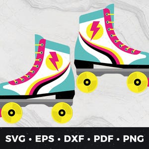 80s Rollerskate svg png pdf dxf eps, Retro Skate Clipart, Vintage Roller Skating Cut File, DIY Skater Roller Derby, Neon 1980s Graphic Print