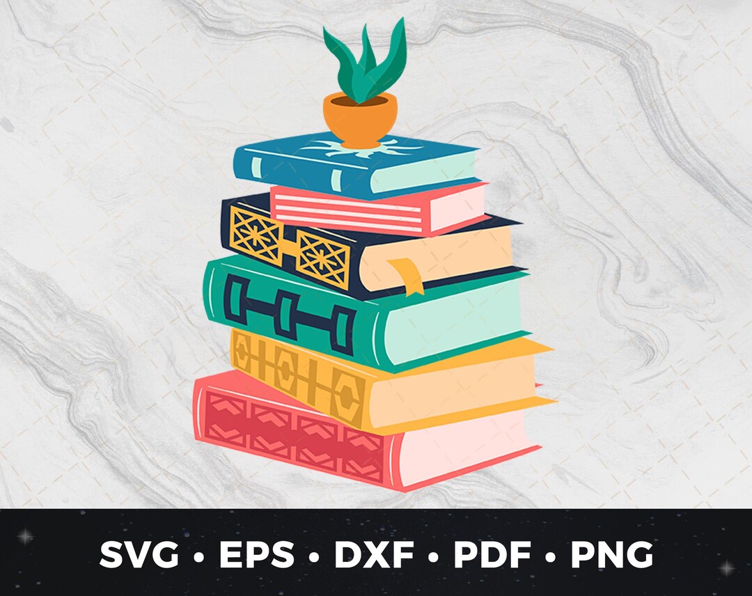 Stack of Books Svg Png Pdf Dxf Eps, Library Clipart, Book Lover Cut ...