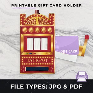 Porta-cartão-presente para máquina caça-níqueis para impressão, Porta-cartão-presente para cassino, Porta-cartão-presente para jogos de azar, Arquivo para impressão de máquina caça-níqueis, Cartão-presente para jackpot