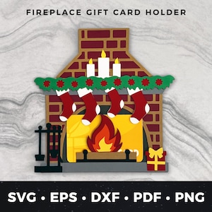 Svg de porte-carte cadeau Noël, cheminée de Noël carte-cadeau svg, svg porte-carte cadeau bas de Noël, cheminée de Noël coupe fichier, cadeau de Noël