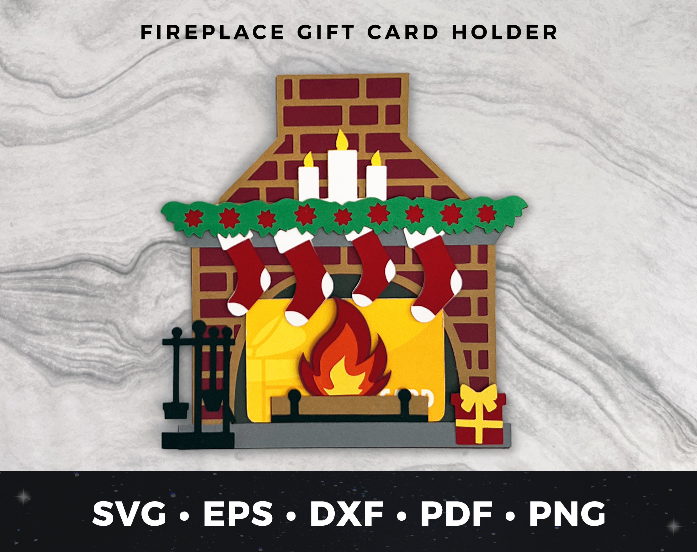 Gift Card Holder SVG, Christmas Fireplace Gift Card Template