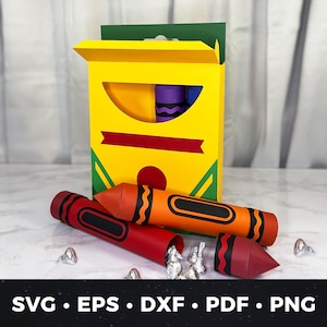 Caja de regalo grande de crayones SVG, plantilla de caja de regalo de crayones 3D PDF, regalo para el aula, caja de crayones para la vuelta al cole, manualidad de agradecimiento al profesor (SVG)