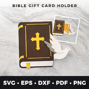 Uchwyt na kartę podarunkową z Biblią, Biblia svg, Karta konfirmacyjna svg, Plik do cięcia Biblii, Karta chrztu, Karta biblijna DIY, Bóg svg, Katolicki, Pierwsza komunia