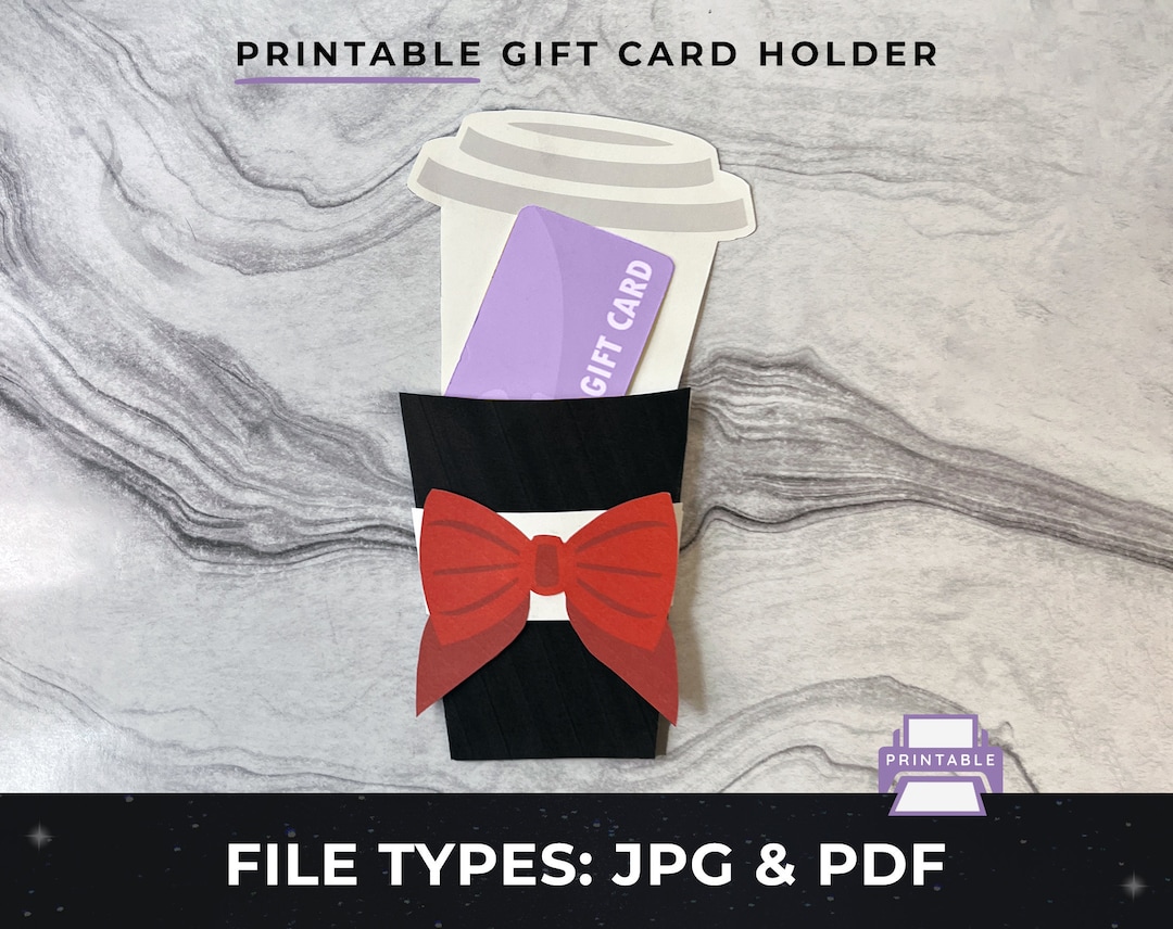 Printable Coffee Gift Card Holder, Christmas Bow Gift Card Holder Pdf, Print Coffee Gift Card