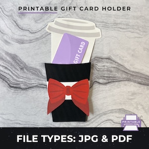 Porta-cartão-presente de café para impressão, Porta-cartão-presente de laço de Natal pdf, Porta-cartão-presente de café para impressão, Porta-cartão-presente de Natal para impressão pdf jpg