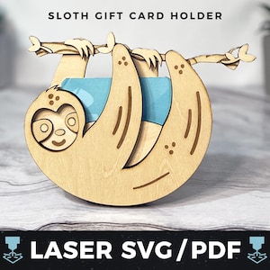 Niedliches Faultier Geschenkkartenhalter Laser SVG, Faultier Geldhalter PDF, Fauler Tag Geschenkkarte, Tierliebhaber Geschenk, Laser Holz Faultier Andenken