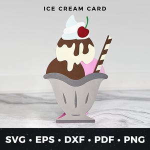 Tarjeta de felicitación de helado sundae SVG, tarjeta de postre SVG, tarjeta de cumpleaños de helado DIY, tarjeta de regalo dulce, tarjeta de cumpleaños sundae, amante de la comida pdf