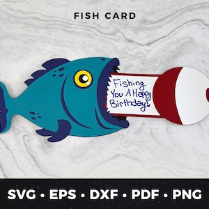Modèle de carte d'anniversaire de pêche, carte d'anniversaire de poisson, carte d'anniversaire à télécharger, bricolage carte de poisson, fichier de coupe pêche mignon, carte de pêche Unique