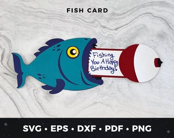 Fishing Birthday Card Template, Fish Birthday Card, Birthday Card Download, DIY Fish Card, Cute Fishing Cut File, Unique Fishing Card