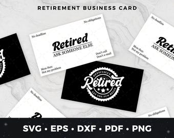 Tarjetas de presentación de jubilación imprimibles, regalo divertido de jubilación, tarjeta de jubilación digital, tarjeta de presentación de jubilado, regalo divertido para jubilados, archivo de corte SVG