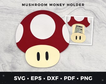 Mushroom Money Holder SVG, Super Mario money holder svg, Mushroom Cut File, Money Holder Svg, Super Mario SVG, Video Game Birthday Card