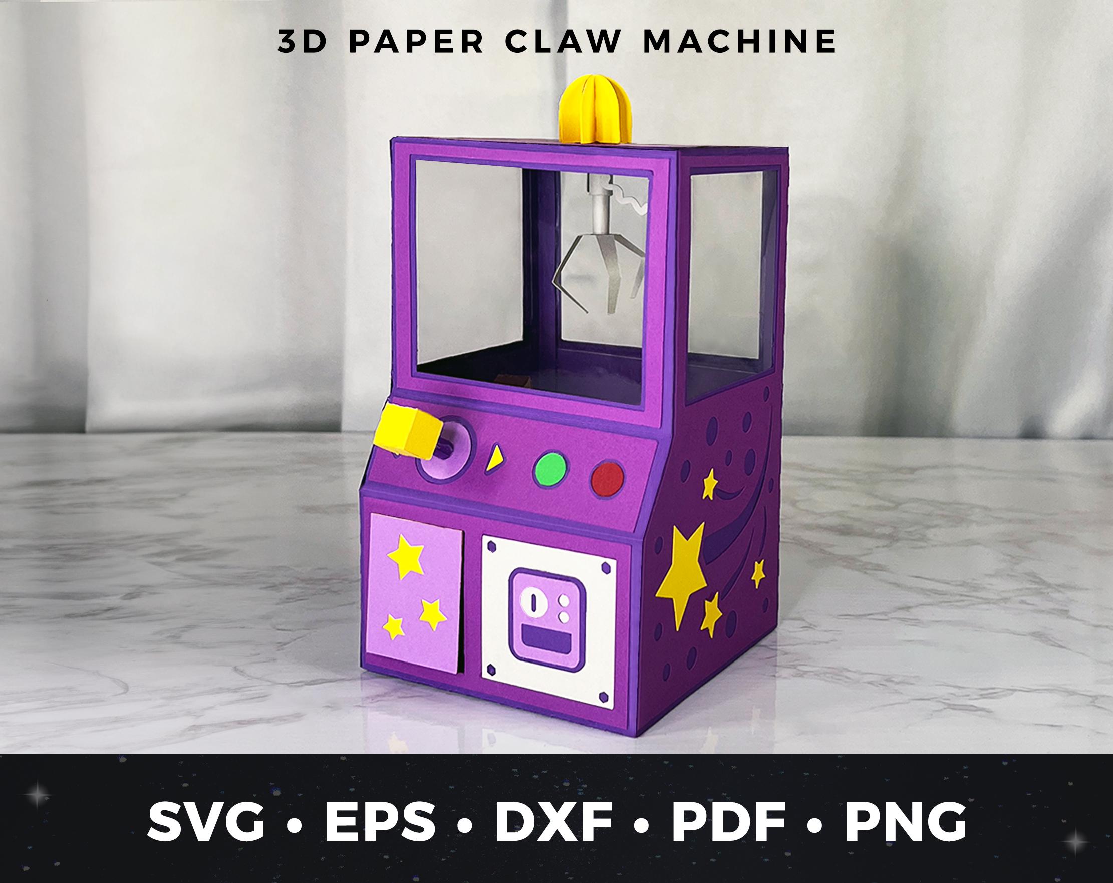 3D Paper Claw Machine SVG, 3D Mini Arcade Game Template