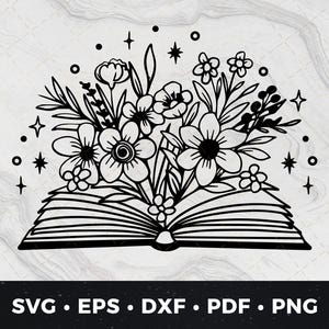 Open Book svg, Floral Book Design PDF, Open Book with Flowers png, Literary Floral Art, Blooming Book Illustration, Book Lover Graphic, eps