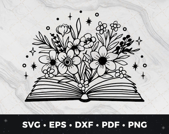 Open Book svg, Floral Book Design PDF, Open Book with Flowers png, Literary Floral Art, Blooming Book Illustration, Book Lover Graphic, eps