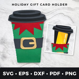 Porta-cartão-presente de elfo de Natal svg, Porta-cartão-presente de Natal arquivo de corte, Porta-cartão-presente de café elfo svg, Porta-cartão-presente de feriado svg
