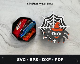 Porta caramelle di Halloween svg, Scatola per dolcetti di Halloween svg, Scatola di Halloween svg, Scatola per dolcetti di Halloween fai da te, Scatola per bomboniere a forma di ragno, File di taglio per scatola di caramelle a forma di ragno