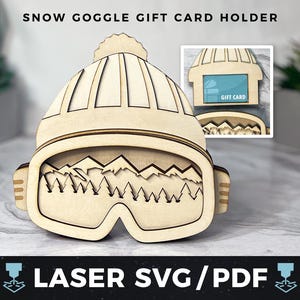 Porte-carte cadeau lunettes de neige Laser SVG, porte-carte cadeau ski PDF, cadeau snowboard, porte-monnaie ski montagne, cadeau souvenir bois laser