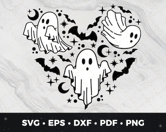 Ghost Heart SVG, Halloween png, Spooky Season Svg, Ghost Clip Art, Boo Svg, Kids Halloween Shirt png, pdf, Cute Ghost Clipart Graphic