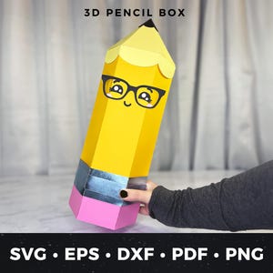 Big Pencil Gift Box SVG, Teacher Gift Box, 3D Pencil Favor Box PDF, DIY Classroom Gift, Back to School Gift Box, Paper Pencil Craft Decor