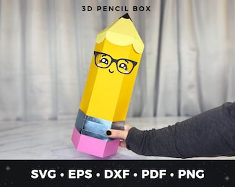 Big Pencil Gift Box SVG, Teacher Gift Box, 3D Pencil Favor Box PDF, DIY Classroom Gift, Back to School Gift Box, Paper Pencil Craft Decor