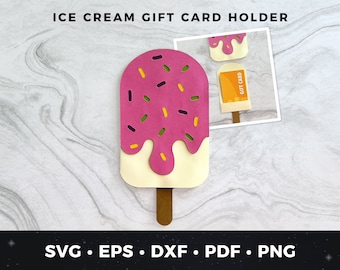 Presentkortshållare för glass, glasskort svg, glassklippfil, glass svg, glasskort, sommarfödelsedagskort, glassälskare svg