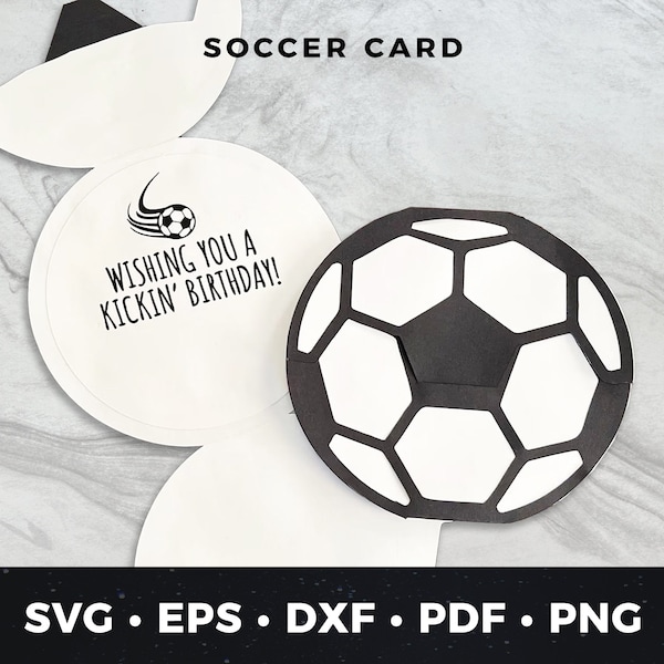 Modèle de carte d'anniversaire de football, carte d'anniversaire de football, ballon de football, carte de football bricolage, fichier de coupe de football, cadeau d'anniversaire de football, svg de football