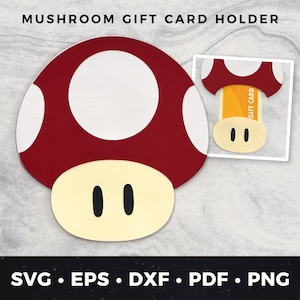 Porta-cartão de presente de cogumelo svg, Super Mario svg, Arquivo de corte de cogumelo, Cartão de aniversário de cogumelo, Cartão Super Mario SVG, Cartão de aniversário de videogame