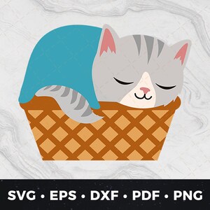 Sleeping Cat svg png pdf dxf eps, Cute Cat Clipart, Kitty Cut File, DIY Cat Shirt, Cartoon Cat Silhouette, Adorable Pet Graphic