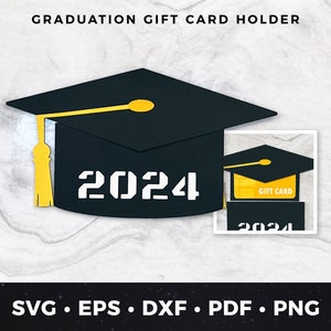 2024 Graduation Gift Card Holder svg, DIY Graduation Card, Graduation Cap SVG, Money Holder, Graduation Hat Cut File, DIY Grad Card pdf eps