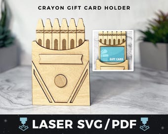 Crayon Gift Card Holder Laser SVG, Teacher Gift Card PDF, Teacher Appreciation Gift, DIY Teacher Gift Card svg, Crayon Gift Card, Laser Wood