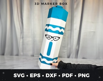 Big Marker Gift Box SVG, Teacher Gift Box, 3D Marker Favor Box PDF, DIY Classroom Gift, Back to School Gift Box, School Supplies Craft Decor