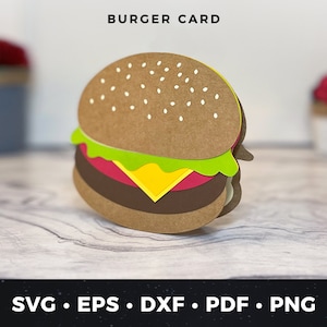 Arquivo de corte SVG de cartão de hambúrguer, cartão de felicitações de hambúrguer svg, cartão de aniversário de fast food svg, cartão de aniversário de cheeseburger svg, cartão de hambúrguer fofo svg