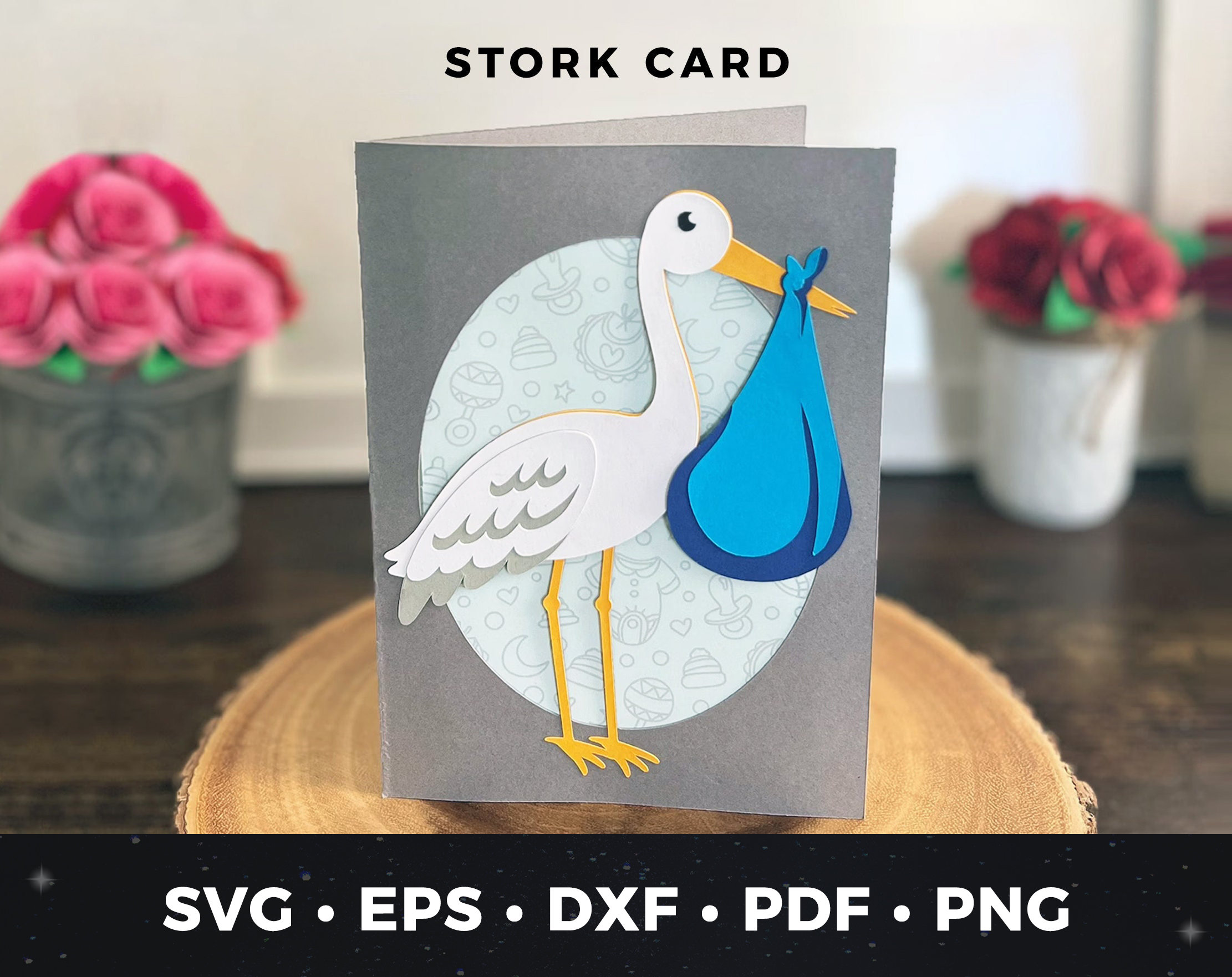 Baby Shower Grußkarte Mit Storch-Motiv – Handgezeichnet, Für Glückwünsche Zur Schwangerschaft